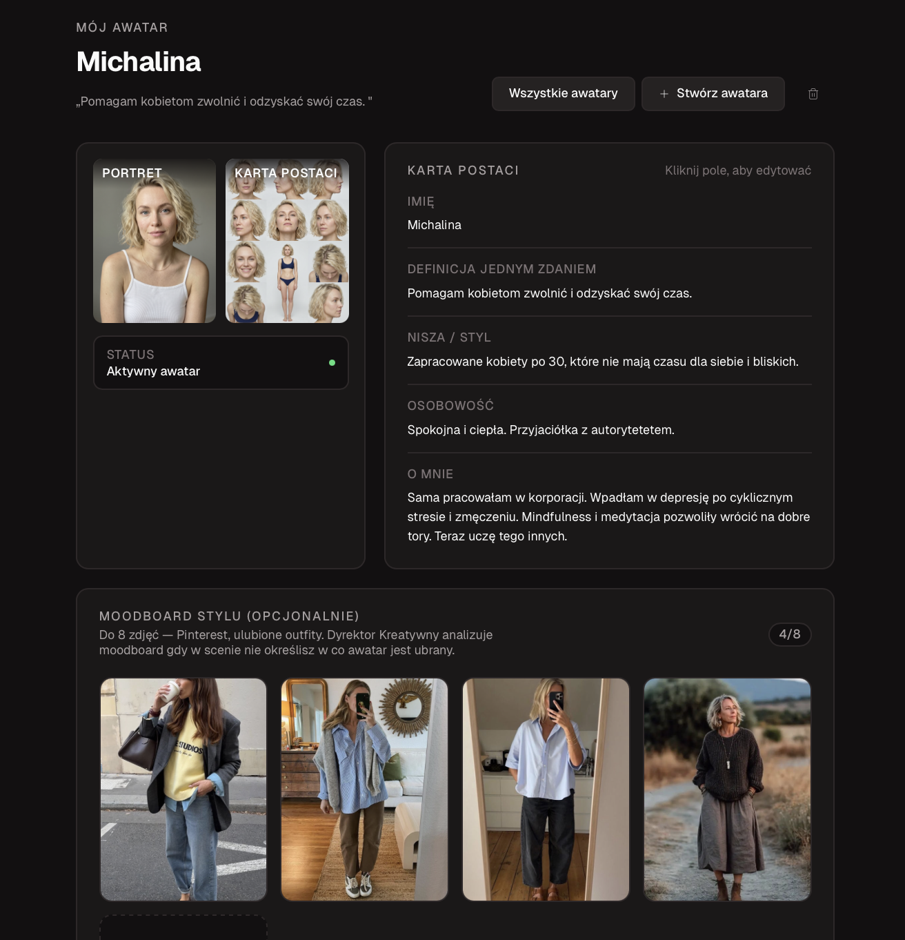 Karta postaci — personalizacja awatara